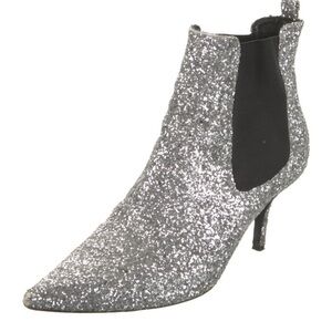 Anine Bing Sparkling Silver glitter kitten heel ankle boots